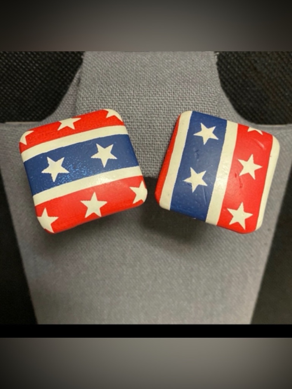 Vintage square patriotic clip on earrings